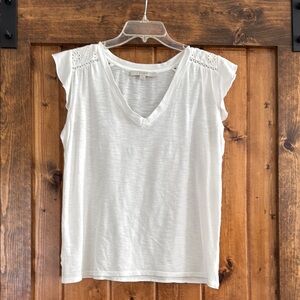 LOFT Cream Sleeveless Blouse with V-Neckline